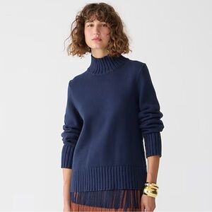 J Crew Navy Cotton Mock Neck Turtleneck Sweater in Navy Blue | SMALL NWT